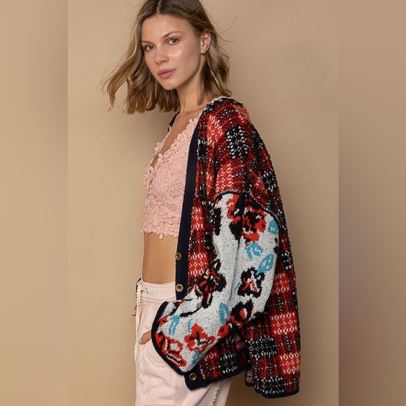 #96 1 LEFT 🌸POL FIRM 🌸New! Pol Chunky Sweater Cardigan with Pockets and Design - Picture 2 of 4